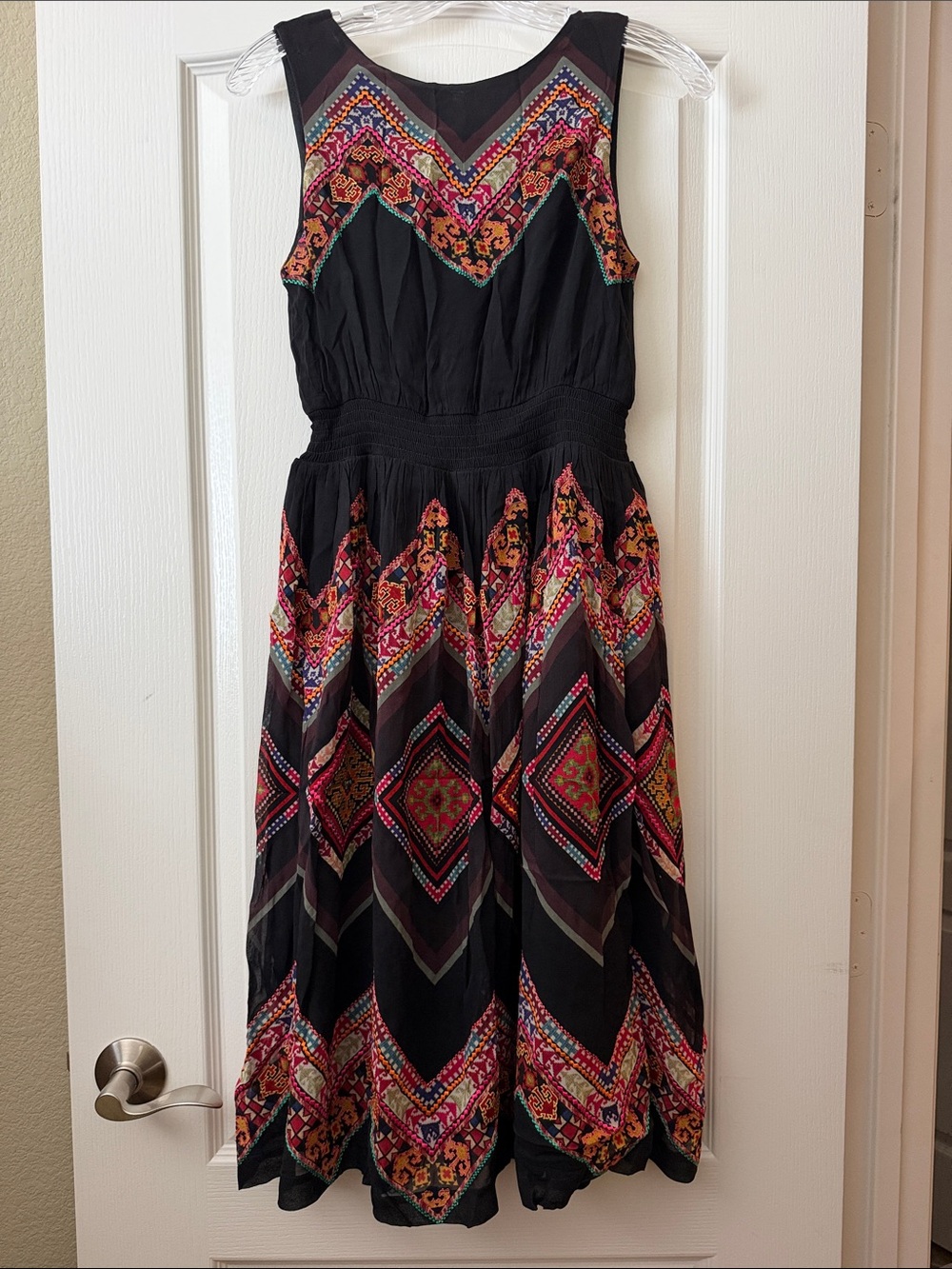Anthropologie Black Midi Dress with Multicolor Embroidery